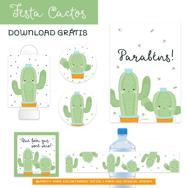 Tags de Agradecimento Festa Cactos