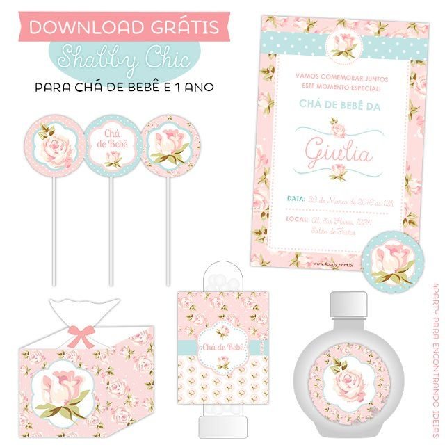 Kit Digital Shabby Chic para Chá de Bebe e 1 Aninho!!